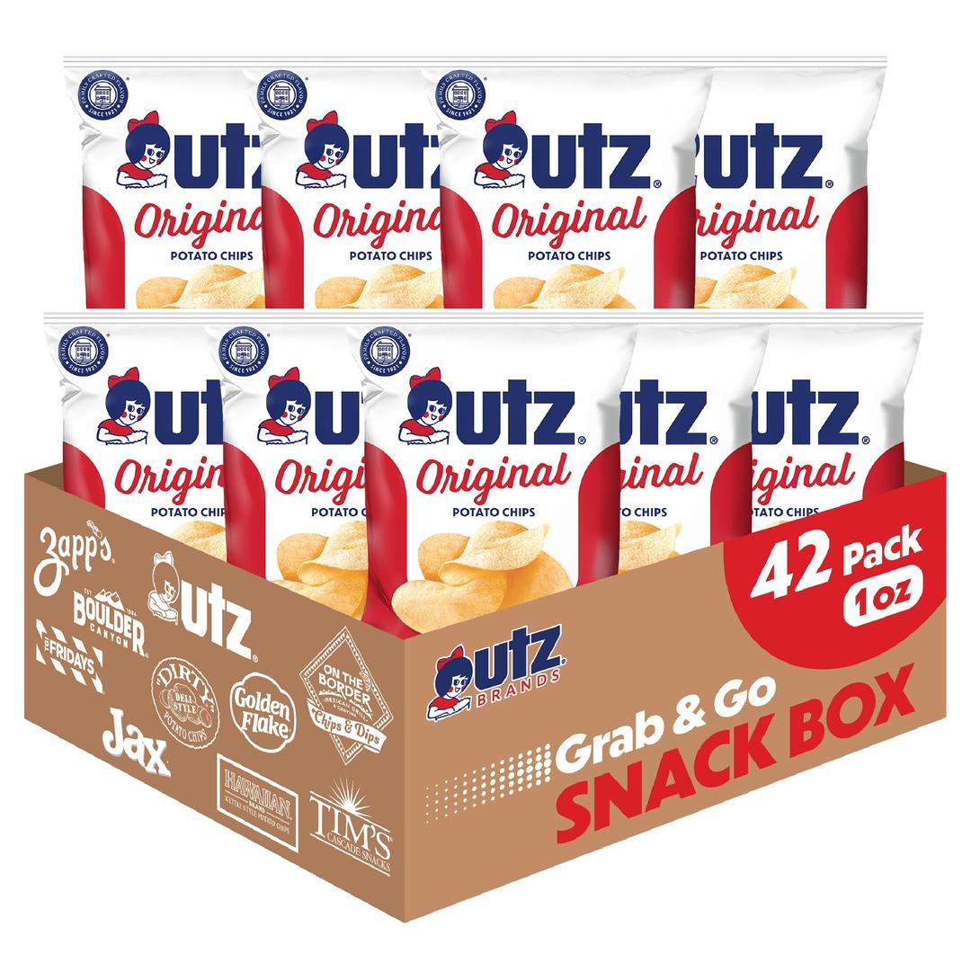 Utz Original 1 Oz Bags, 42 Count Crispy Potato Chips Made from Fresh Potatoes, Crunchy Individual Snacks to Go, Cholesterol Free, Trans-Fat Free, Gluten Free Snacks, BBD: January 26 2026.