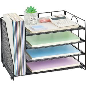 OPNCIE Desk Organizers and Accessories, 4-Tier Paper Letter Tray File Organizer, Office Desk Accessories, Desktop Organizer for Office Supplies, Black (15" x 8.8" x 9.4")