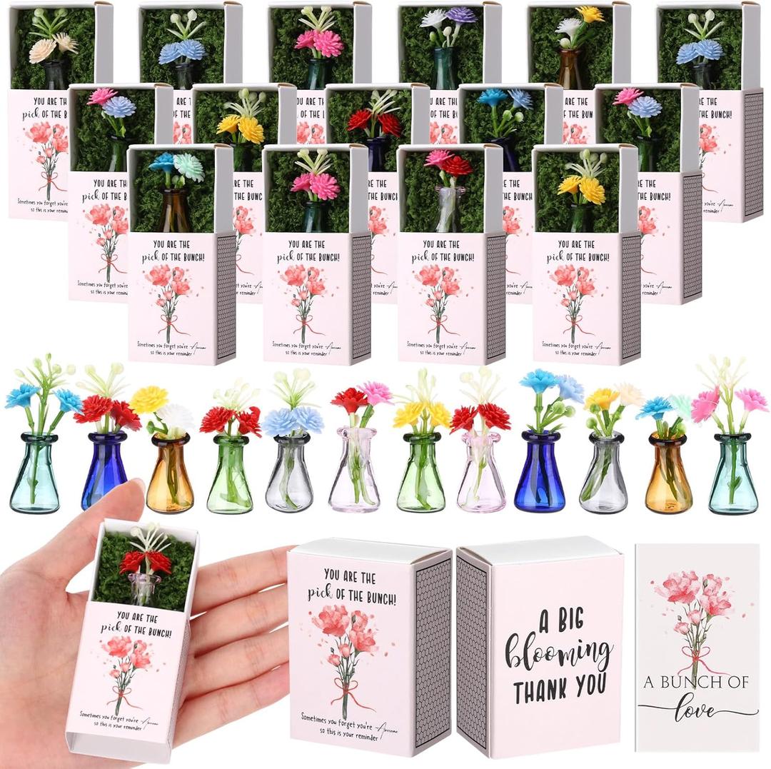 36 Sets Mother's Day Bulk Gifts for Women Teacher Nurse Appreciation Positive Mini Bud Vases with Flower Office Desk Decor Mini Box Breathing Thank You Gifts for Graduation Coworker Staff (Mix Color)