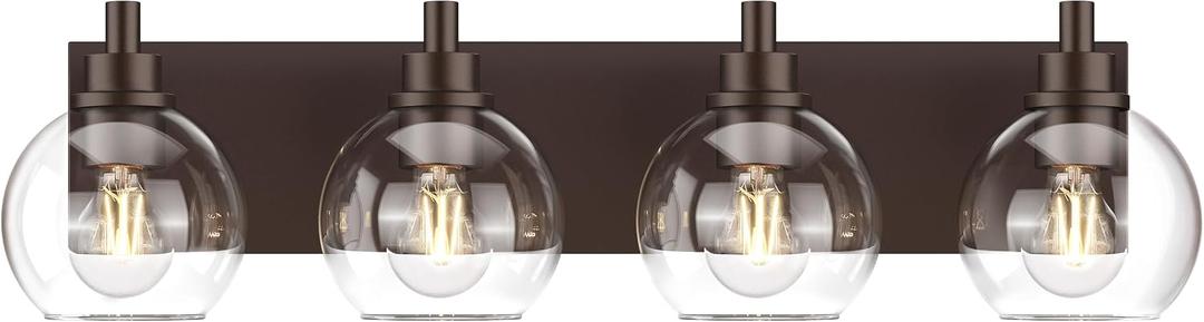 IZORRO Bathroom Light Fixtures, 4 Light Oil Rubbed Bronze Vanity Light, Modern Wall Sconces with Globe Clear Glass Shade, Vanity Lighting Fixtures Over Mirror,E26 Bulb Socket