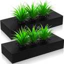 Hotop 2 Pcs 14 Inch Artificial Green Grass Plants in Wood Decorative Planter Pot Rectangle Faux Greenery Pot Table Plant for Tabletop Centerpiece Indoor Decor(Black) (13.8 Inch)
