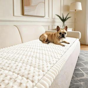 Couch Cover for Dogs Washable,Non Slip Fuzzy Durable Couch Covers for 3 Cushion Sofa Pet Friendly Sofa Cover Dog Thick Soft Slipcovers Protector Couches Mat Bed (Beige, 27.6" x 82.7"/70 x 210cm)