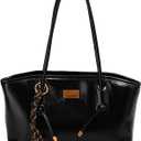 JANSBEN Small Shoulder Bag for Women - Vintage Leather Hobo Purse Trendy Handbag with Zipper and Bell Decoration (Black)