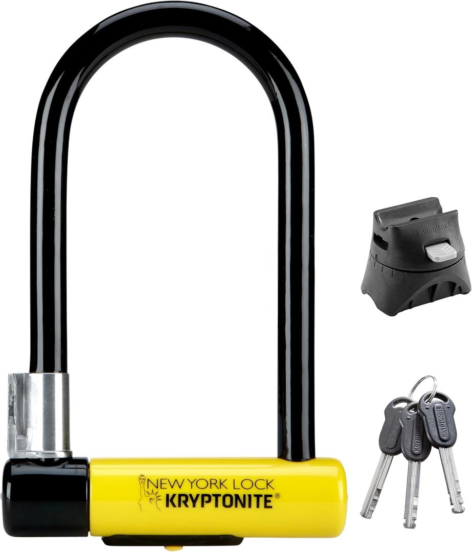 Kryptonite New York Standard Bike U-Lock, Heavy Duty Anti-Theft, 16mm Shackle with Mounting Bracket and Keys, Ultimate Security for Bicycles E-Bikes and Scooters.