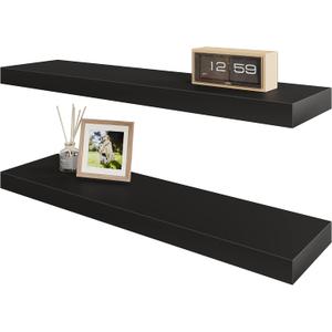 BAMEOS Floating Shelf,Wall Shelf,Decor Wall Mounted Shelves,Hanging Shelf Set L24xW6 for Bathroom Kitchen Living,Kitchen,Room Bedroom Storage,Black (24x6)