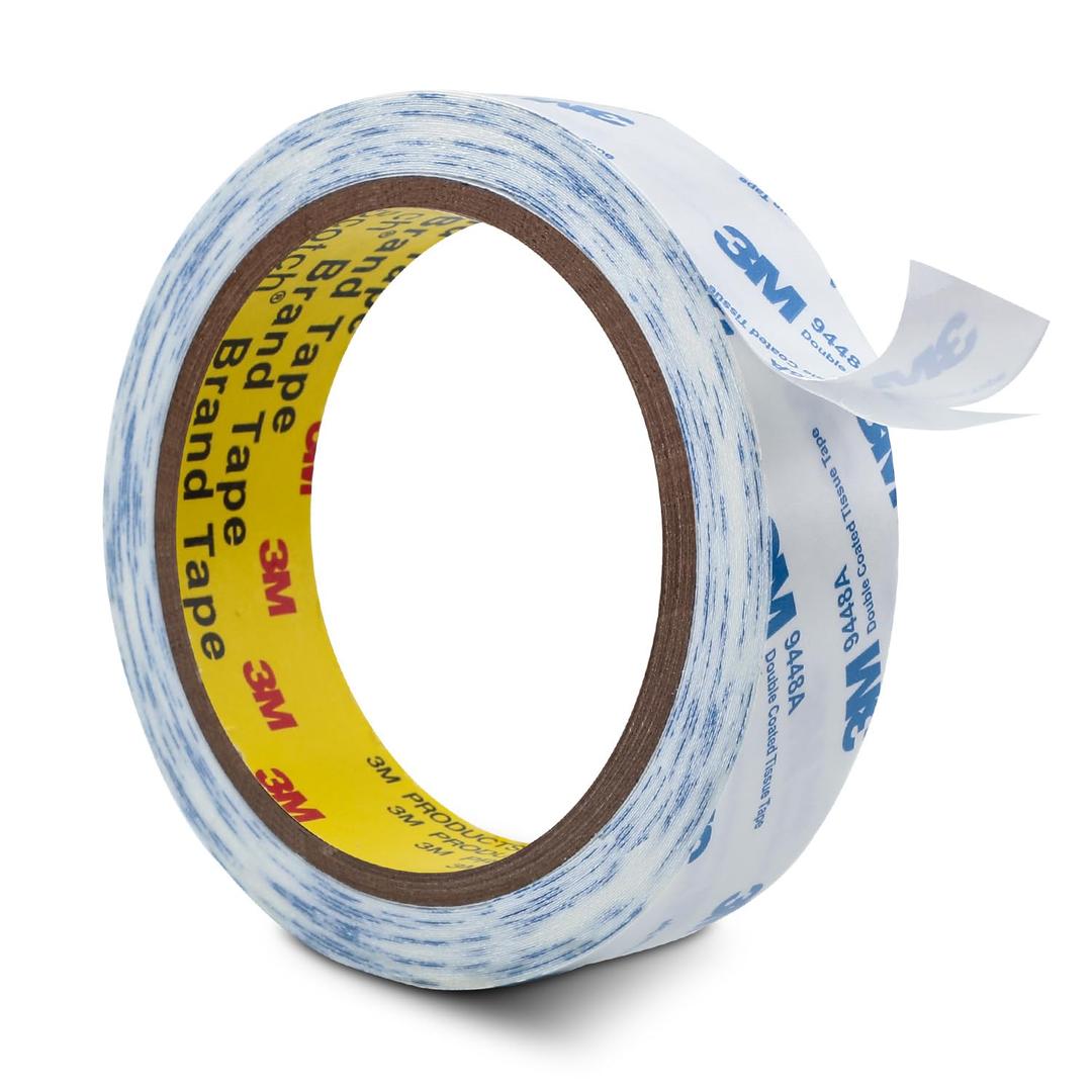 3M Double Sided Tape 1"32.8Ft 1 Pack 9448A Double Coated Tissue Tape Adhesive Sticky Tape Translucent Removable for Foam Art Craft Nameplate Bonding