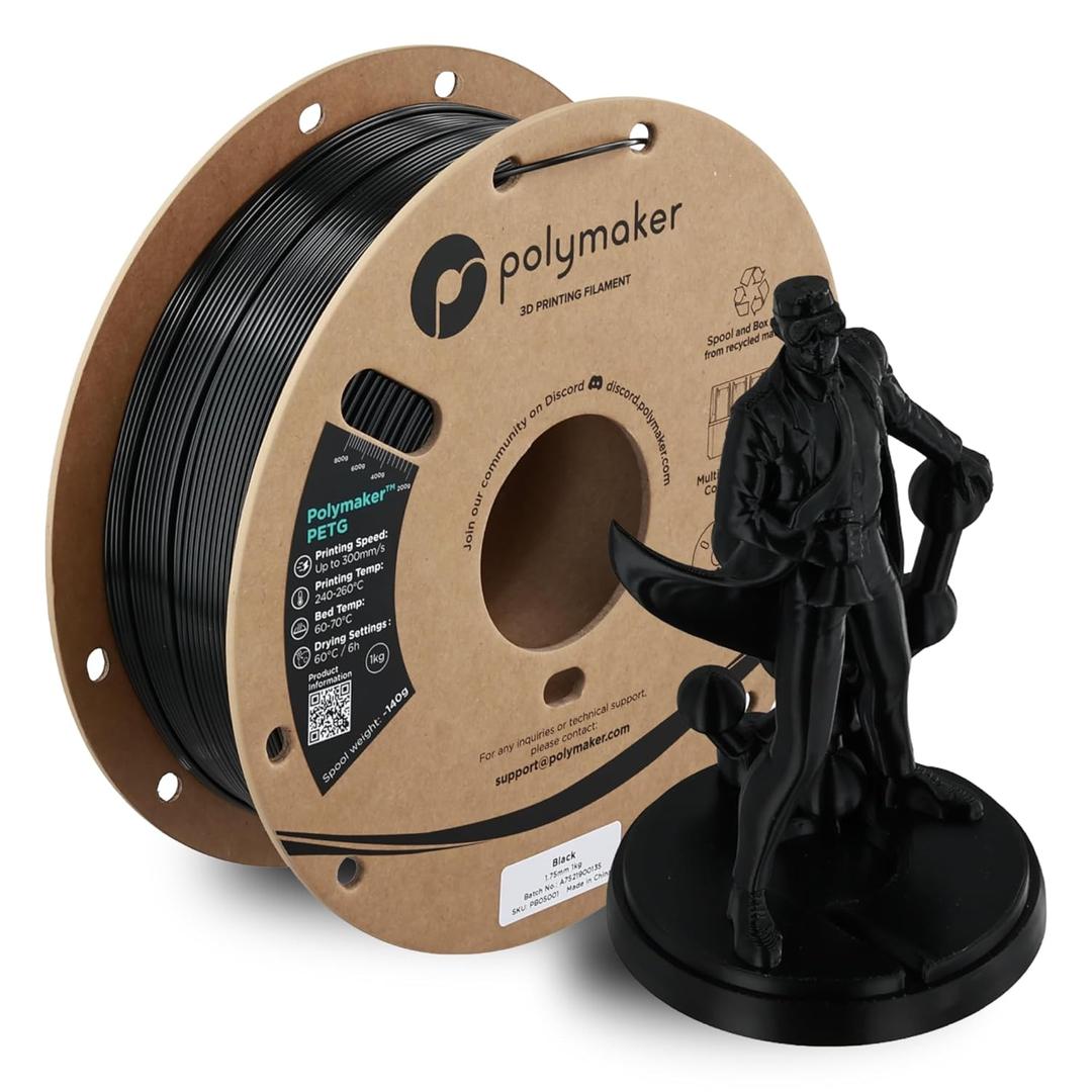 Polymaker PETG Black 3D Printer Filament 1.75mm 1kg, High Speed PETG up to 300mm/s, High Strength New Formula, Excellent Layer Adhesion, Warp Free, Compatible with Most 3D Printers