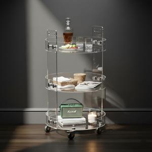ONELUX Round Acylic Serving Cart for Home,Acylic Side Table on Wheels,Rolling Beverage Storage Shelf for Kitchen Dining Room (2615 (3-Layer)) 15.75"D x 15.75"W x 27.5"H