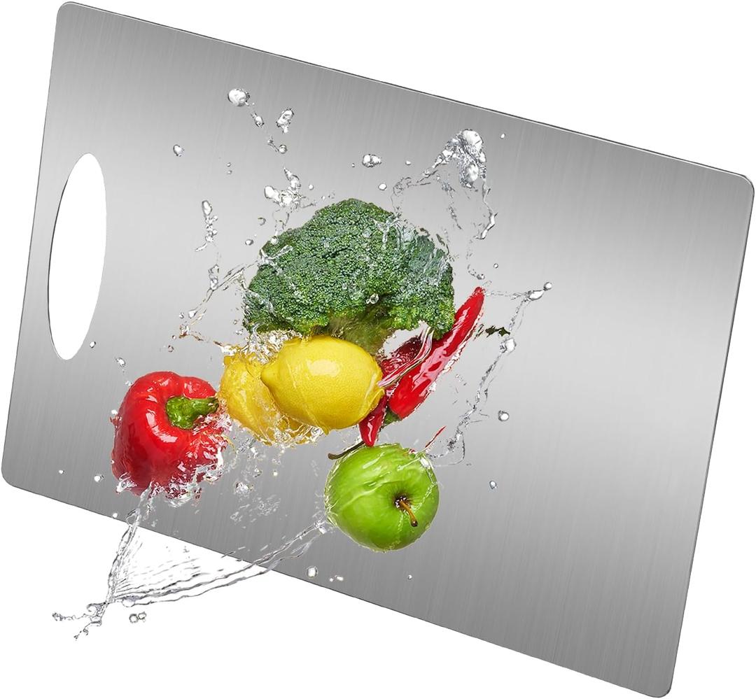 Stainless Steel Cutting Board for Kitchen, Large Cutting Board, Non Toxic, Double-Sided for Meat/Fruit/Vegetable, Dishwasher Safe & Handwasher Clean, Durability, 12" x 18"