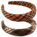 VIVIAN & VINCENT 2 Pack of Womens Fall Scottish Tartan Headbands Headwraps Hair Band with Bow Orange and Brown Plaid