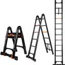 12.5 FT A Frame Telescoping Extension Ladder with Balance Bar & Wheels, Multi-Purpose Aluminum, Heavy Duty 330 lbs Max Capacity, Ideal for Home and Outdoor Work, Black