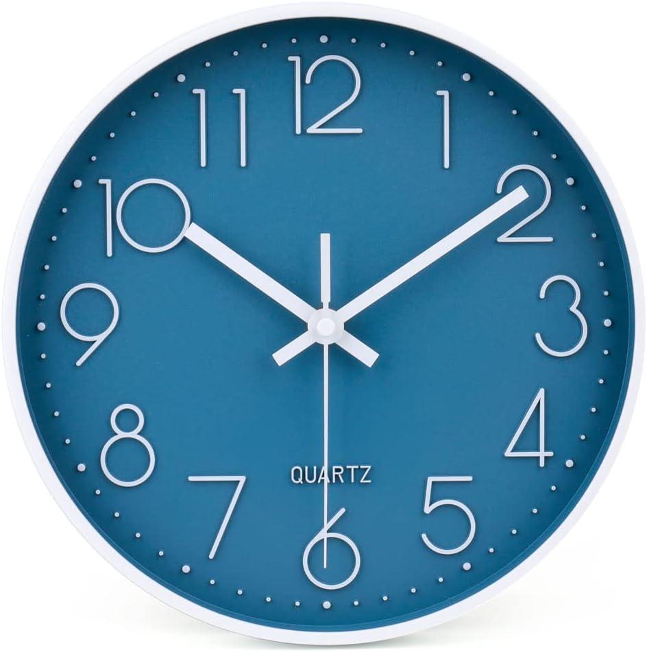 jomparis 10 Inch Cerulean Wall Clock Battery Operated Silent & Non-Ticking Wall Clock Decor for Bathroom Bedroom