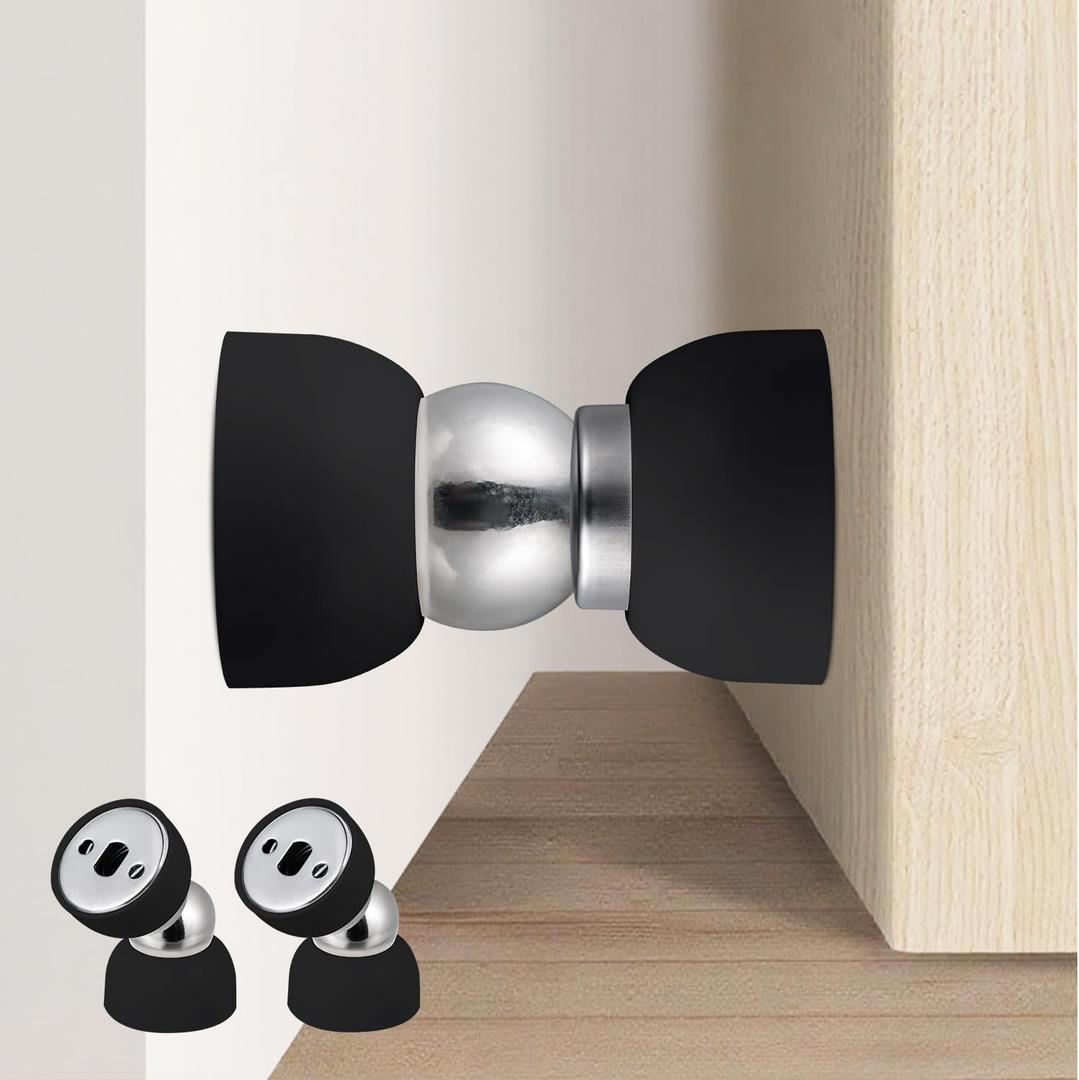 Powerful Magnetic Door Stopper - 2 Pcs Stainless Steel Mini Door Stop, Heavy Duty Magnetism Door Holder for Bedroom, Bathroom, Kitchen, Home, Office (Black)