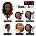18" Mannequin Head Human Hair - 100% Real Hair Mannequin Head for Makeup Practice, Cosmetology Manikin Doll Head for Hair Styling, Hairdressing Training Head for Braiding with Table Clamp,Black