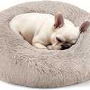 Hoewina Dog & Cat Bed, 20in Cat Beds for Indoor Cats, Calming Donut Bed for Puppy and Kitten, Washable Round Fluffy Pet Bed for Small Medium Dogs and Cats (Brown)
