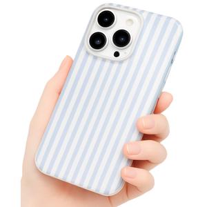 2 x Compatible with iPhone 13 Pro Case, with Aesthetics Striped Design Case for Women Girl, Cute Fashion Simple Soft TPU Slim Protection Phone Case for iPhone 13 Pro 6.1'' - Light Blue & White