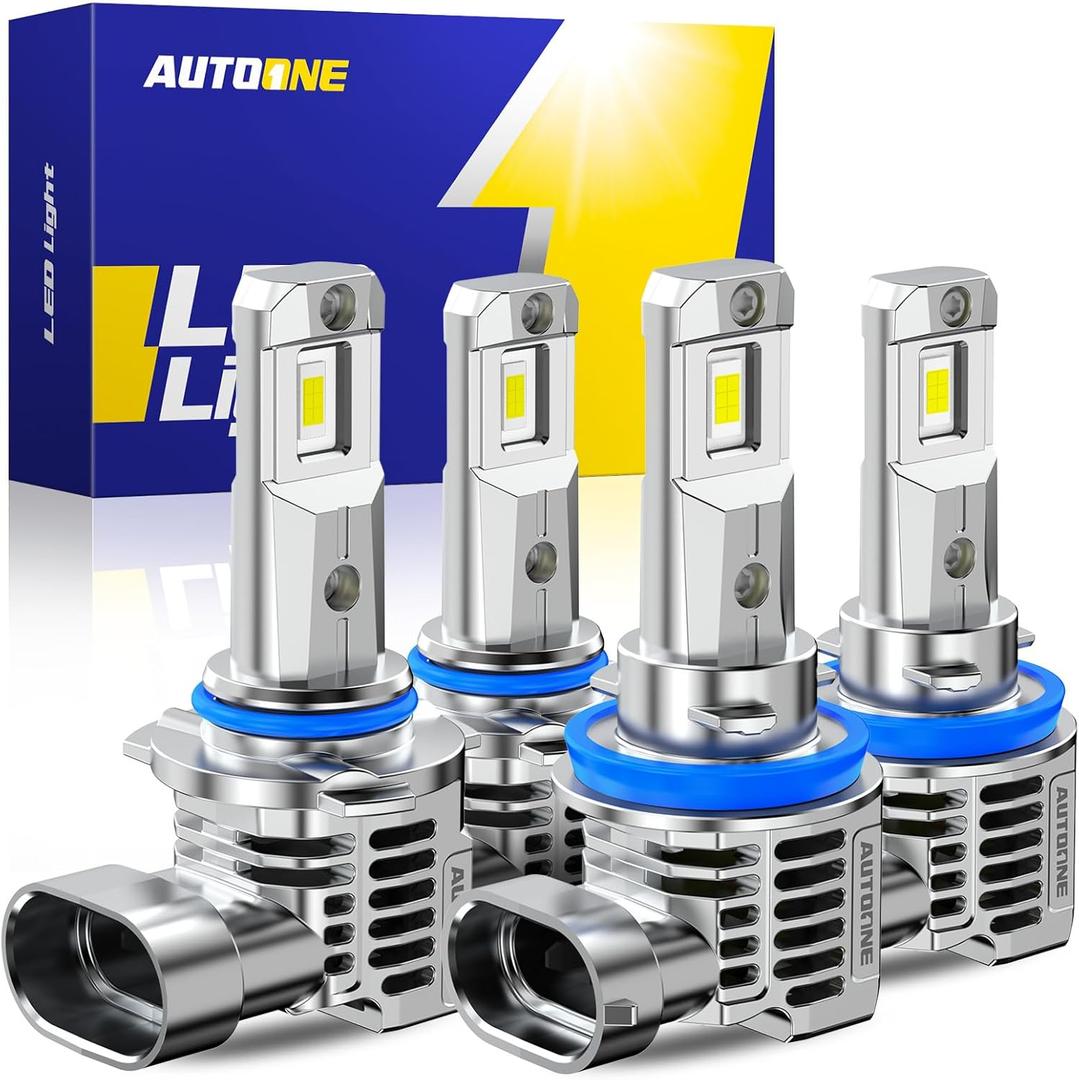 AUTOONE H11/H9/H8 9005/HB3 LED Bulbs Combo, 80000LM 900% Brighter H11 9005 White 6000K Fog Lights Canbus, 10YR Lifespan, Pack of 2