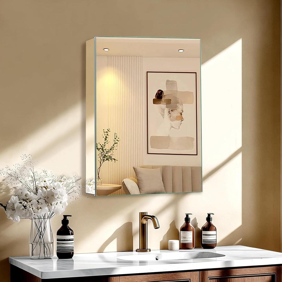 16 x 24 Inch Bathroom Medicine Cabinet with Mirror, Medicine Cabinet Mirror, Bathroom Mirror with Storage with 2 Adjustable Shelves, Assembly Required, Support Recessed or Surface Mount