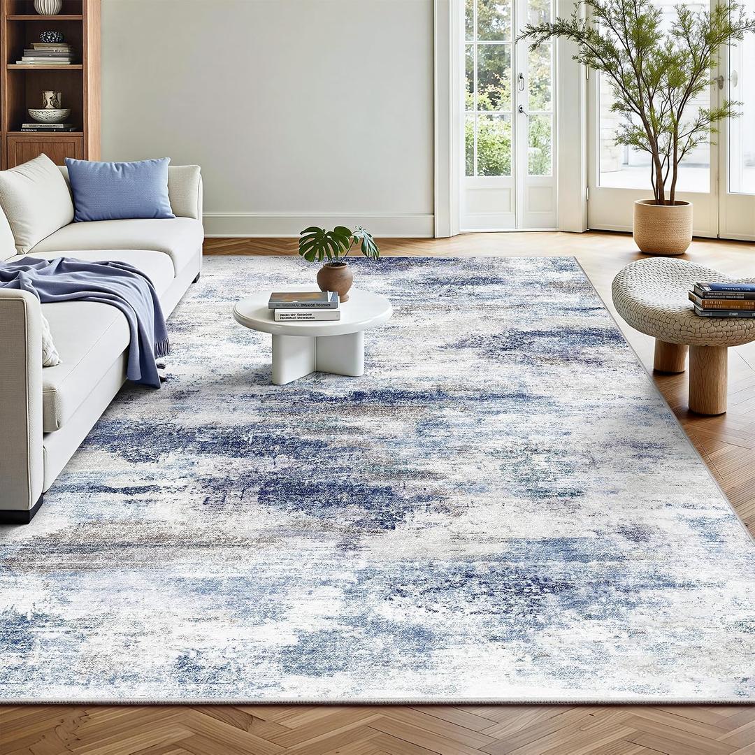 5x7 Area Rugs, Abstract Morden Soft Washable Rug, Non-Slip Low Pile Rugs for Living Room, Bedroom, Dining Room, Home, Office(Rust Blue/Brown)