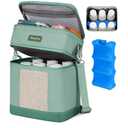 Mancro Breastmilk Cooler Bag with Ice Pack, Double Layer Breast Milk Cooler Bag Fits 6 Bottles Up to 9 Ounces, Breast Pump Bag with Cooler for Daycare & Nursing, Green