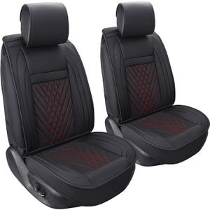 PLTCAT 2 Front Car Seat Covers Set, Car Seat Cushions with PU Leather Fit for Most Cars, Suvs, Vans Trucks(Black and Red, 2 PCS Front)