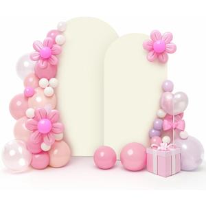 LEBENGURU Set of 2 Upgraded Wedding Arch Cover, 6.6FT,7.2FT Beige Spandex Fitted Arch Backdrop Cover, Round Top Chiara Stand Covers for Birthday Party Baby Shower Banquet Balloon Dcor