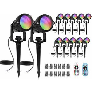Low Voltage RGBW LED Landscape Lights Spot Lights Outdoor for Yard Garden Decor Spotlight, 12V-24V Low Voltage Landscape Lighting with 16 Color Changing and Remote IP68 Waterproof (12)