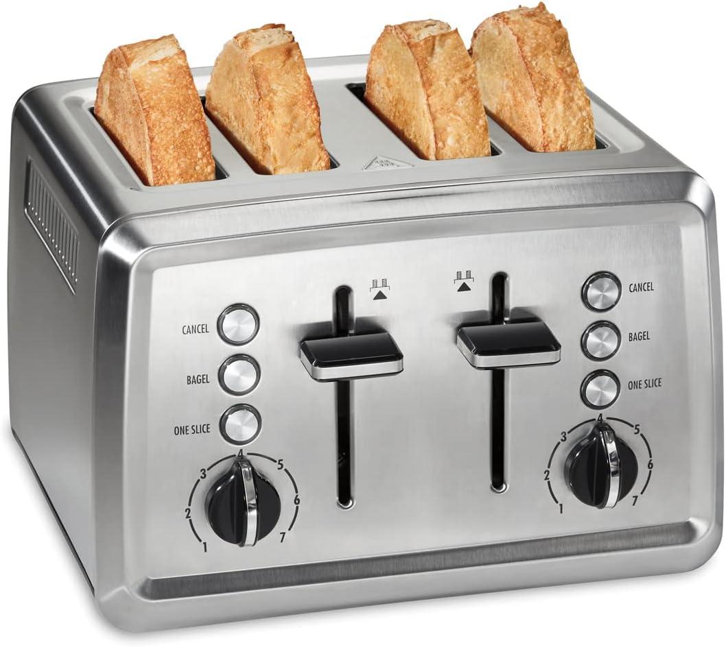 Hamilton Beach 4 Slice Toaster with Extra-Wide Slots, Bagel Setting, Toast Boost, Slide-Out Crumb Tray, Auto-Shutoff & Cancel Button, Stainless Steel (24798)
