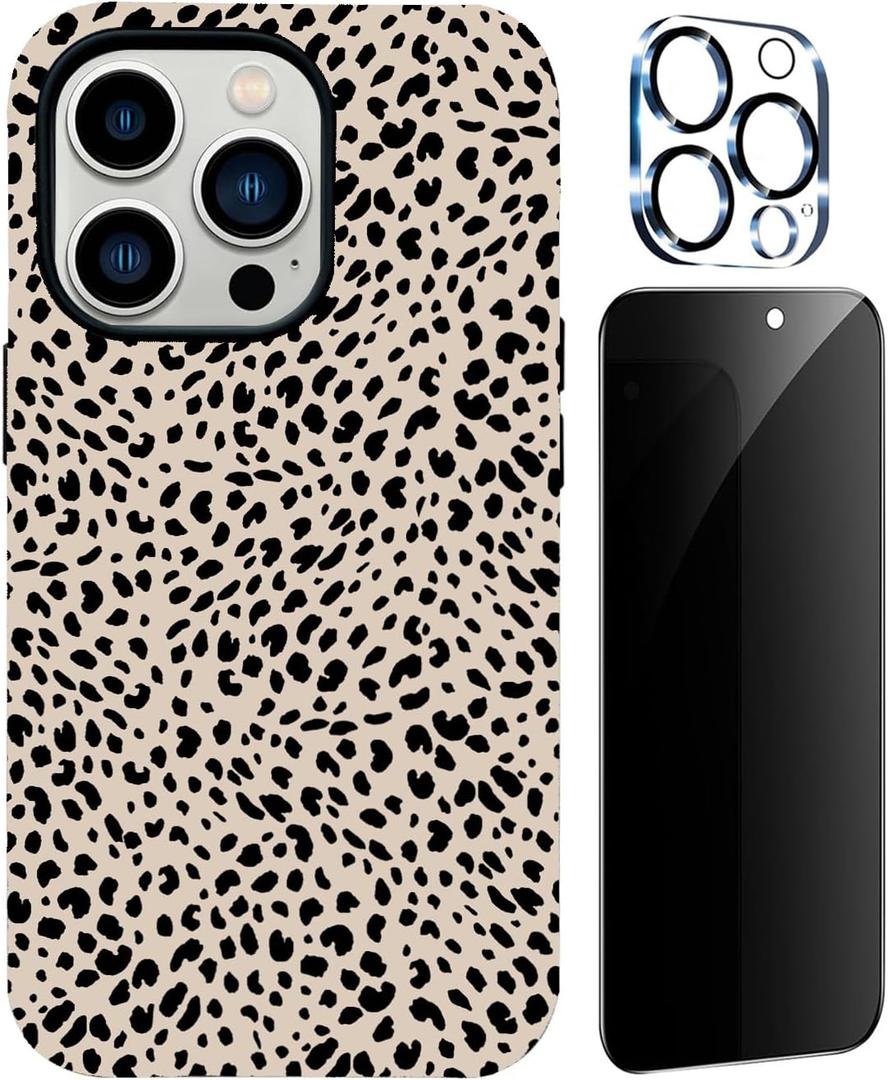 Leopard Design for iPhone 12 Case for Women,with Privacy Screen Protector and Camera Cover,Cheetah Print Phone Case for iPhone 12
