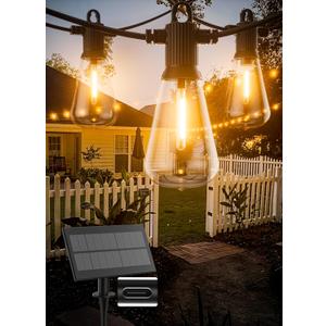 Solar String Lights Outdoor Waterproof 100FT with USB Port and 52 Shatterproof ST38 Bulbs(2 Spare), LED Solar Powered Patio Lights for Outside, Porch, Backyard, Gazebo, Garden(Warm White)