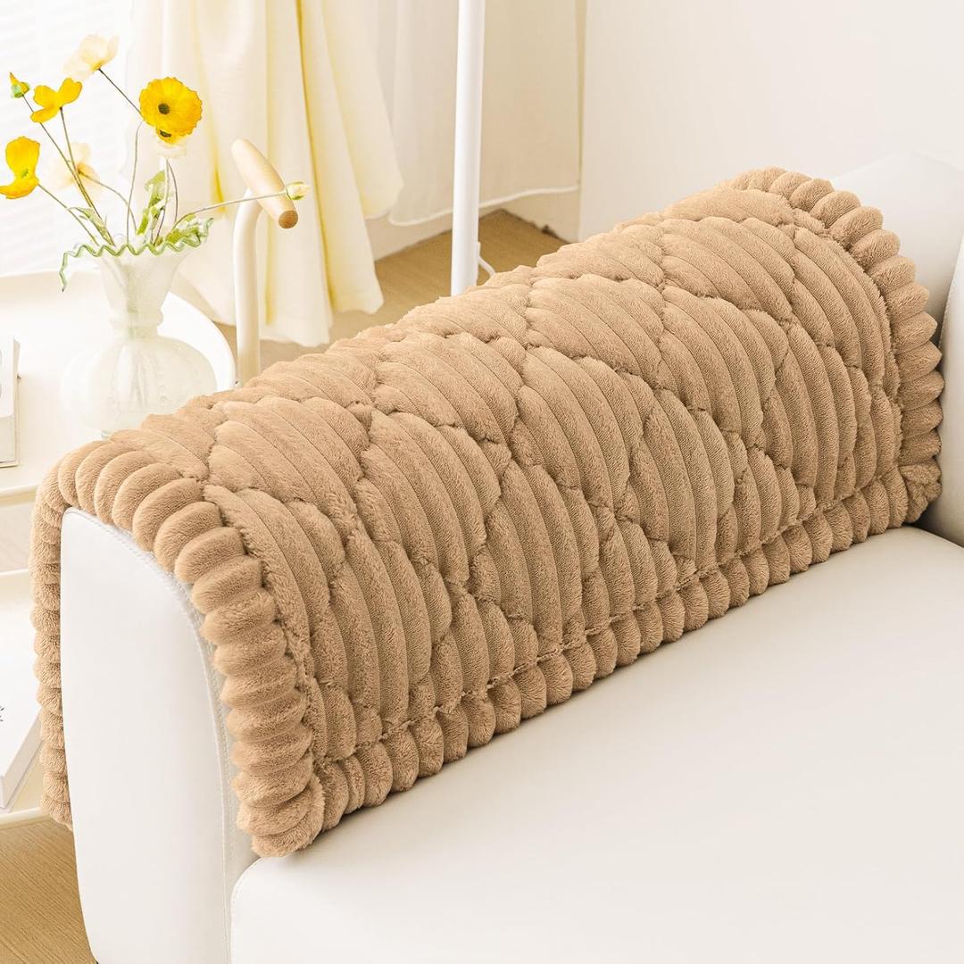 Smiry Pet Couch Covers for Dogs Washable, Non-Slip Fuzzy Couch Covers for 3 Cushion Sofa Pet Friendly, Soft Thick Furniture Protector Sofa Slipcover Mat for Dogs (Camel, 27.6" x 27.6")