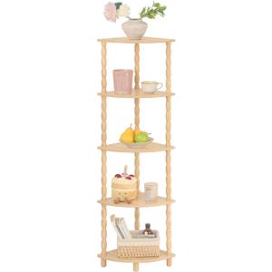 MaxSmeo Corner Shelf, 5-Tier Corner Bookshelf for Small Spaces, Stylish Corner Storage Display Shelves for Bedroom, Bathroom, Kitchen, Living Room (Natural)