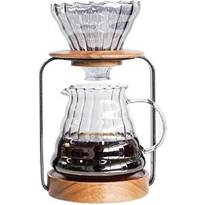SOTECH Pour Over Coffee Station Dripper Stand Coffee Filter Wooden Filter Holder Glass Server with Paper Coffee Filters, Coffee Maker Stand Set for Coffee Tea and Saffron
