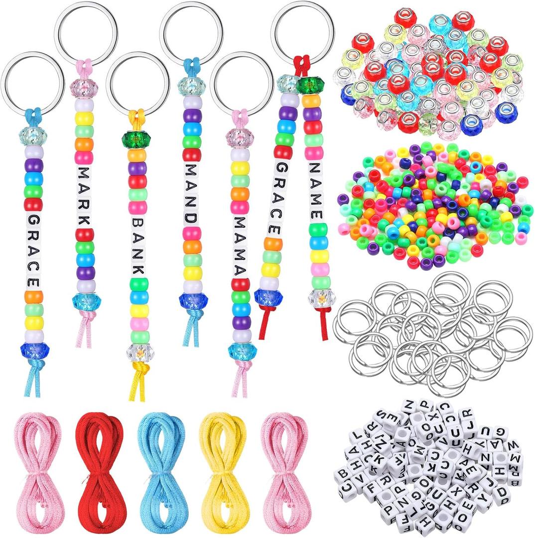 Landical 564 Pcs DIY Bead Keychain Kit Key Chain Making Craft Adjustable Letter Beads String Mama Gift Alphabet Bead Jewelry Key Ring Backpack Accessories for Party Favor(Classic,Candy Color)