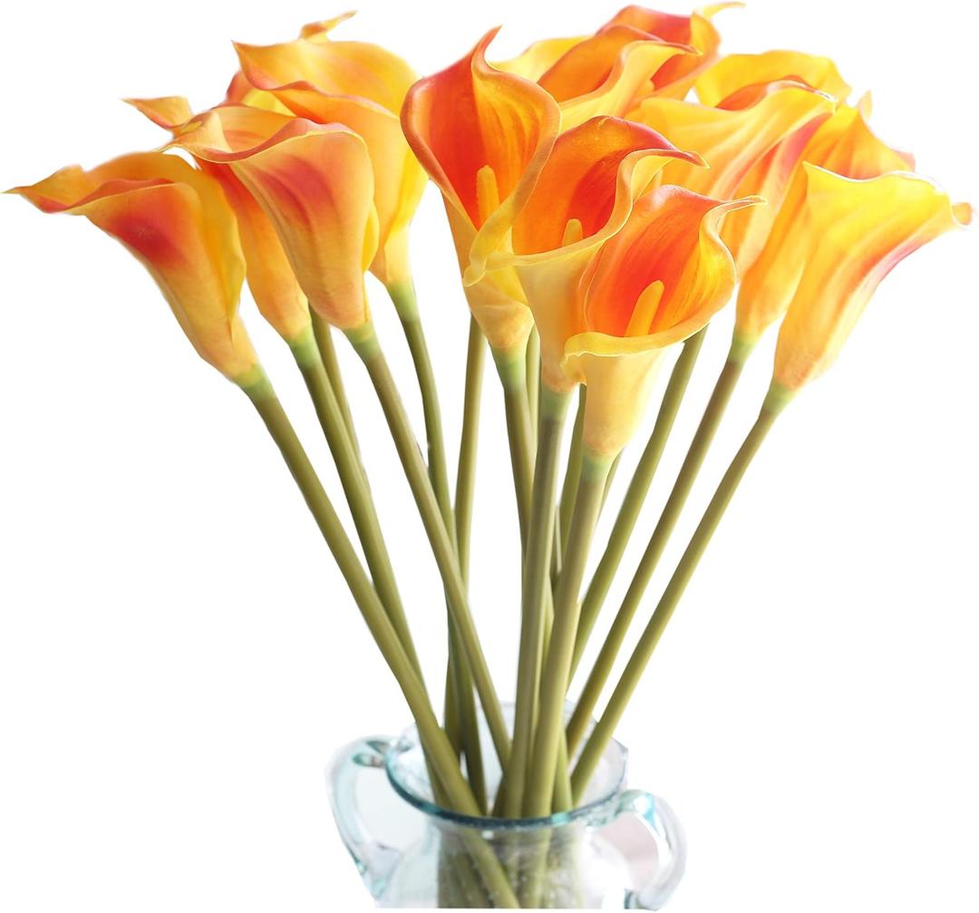 10pcs Calla Lilies Artificial Flower,26'' Long Stem Artificial Calla Lily Flowers,Realistic Arum Lilies for Wedding Bridal Bouquet Home Decor Centerpiece,Orange