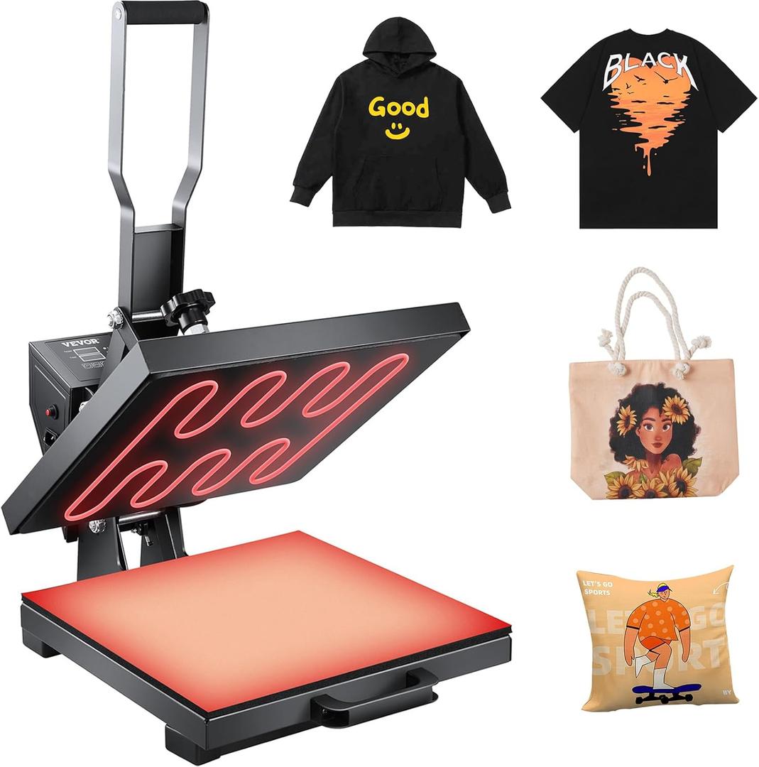 VEVOR Heat Press, 15x15 Power Heat Press Machine for T-Shirts, Fast Heating, High Pressure Digital Industrial Sublimation Printer for Heat Transfer Vinyl, Dark Black