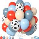 Red Blue Cow Balloons, 50Pcs 12 Inch Red Dusty Blue Sand White Farm Balloons for Kids Girl Boy Farm Theme Birthday Western Cowboy Party Baby Shower Decorations