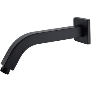 Angled Shower Arm with Flange,Square Shaped Shower Arm 8 Inches Wall-Mounted for Fixed Shower Head Replacement Stainless Steel, Matte Black