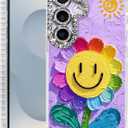 Compatible with Samsung Galaxy S24 Plus & S25+ Case,with [Shockproof Protective][Camera Protection] Cute Rainbow Flower Aesthetic Phone Cover Soft Slim Cover for Women Girl-Purple