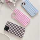 Phone Case for iPhone 15 Pro Max Case Cute Lattice Stylish Aesthetic Pattern Girly Women Design Glossy Shockproof Protective Cover for iPhone 15 Pro Max-Black