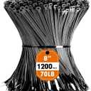 Zip Ties, RAZCC 1200pcs Black Cable Zip Ties 8 Inch, Heavy Duty Plastic Wire Ties with 70lb Tensile Strength, Self-Locking Black Nylon Tie Wraps for Indoor and Outdoor