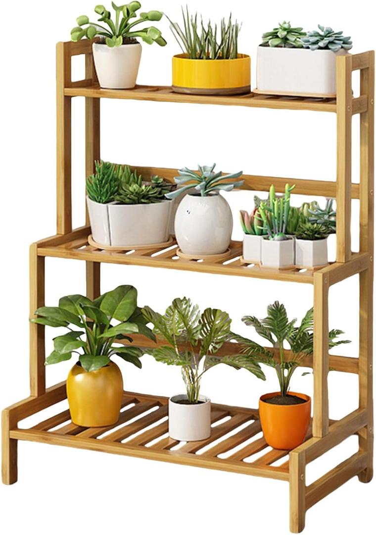 Simcat Plant Stand Indoor - Plant Stand Outdoor for Multiple Plants Wood Plant Shelf Multi-tier Planter Stand Flower Stand for Patio Garden Living Room Balcony Bedroom (3 layers- 60 * 33 * 72cm)