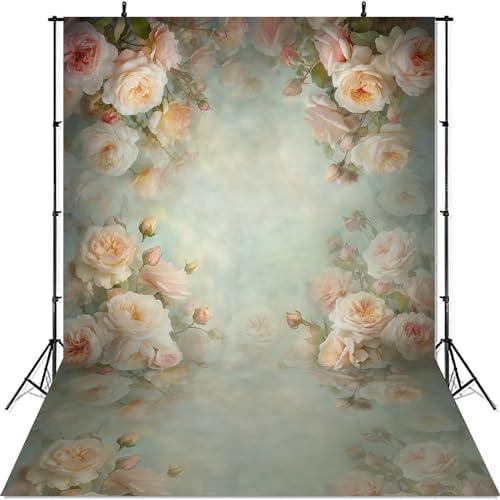 Mocsicka Abstract Floral Backdrop for Photography Retro Green Spring Watercolor Painting Floral Background Newborn Baby Shower Princess Girls Portrait Decoration Backdrop