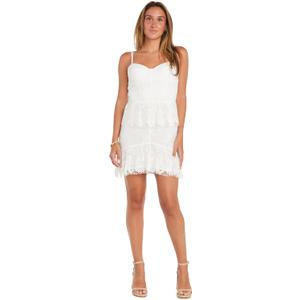 Juniors' Tiered Mini Corset Dress W/Lace Center, Back Zipper & Straps - Casual Daytime Spring & Summer Wear (White, L)- 13