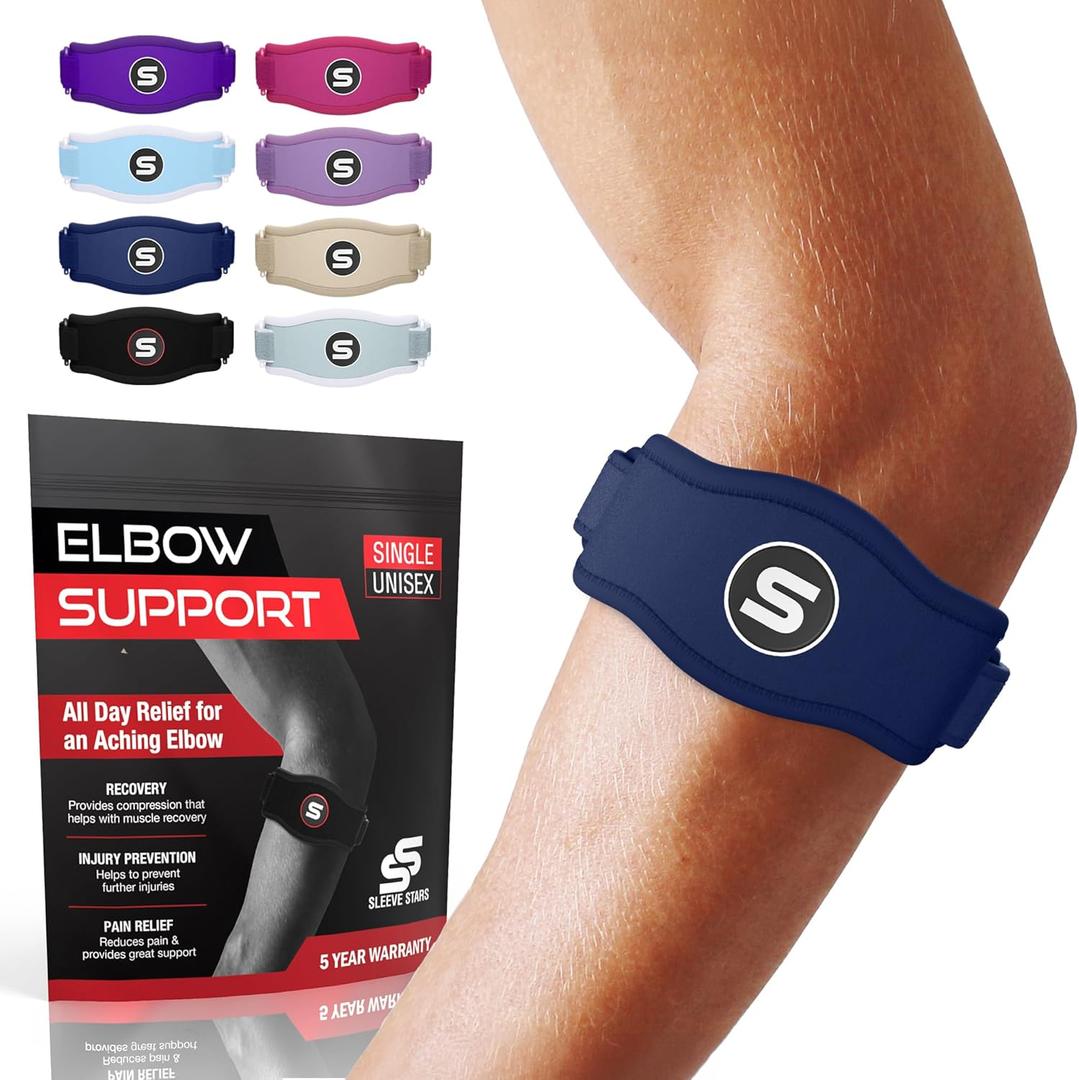 Sleeve Stars Tennis Elbow Brace for Women - Adjustable Tennis Elbow Strap, Golfers Elbow Brace for Men, Counterforce Brace for Tendonitis Relief, Fits 9"-23" (Single/Navy Blue) (One Size)