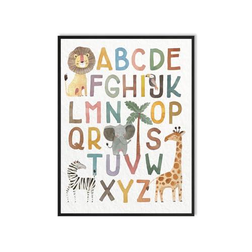 Alphabet Poster Nursery Wall Art: Kids Wall Art Animal Pictures Safari Nursery Decor for Classroom Playroom Wall Hanging Paintings 12"x16",ABC Alphabet Boy Girl Children Room Decor