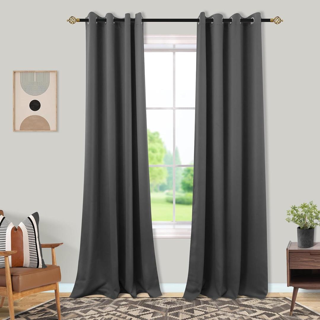 Mrs.Naturall 108 Inch Extra Long Curtains,Grommet Blackout Curtain Drapes for Living Room 2 Panels Set (Dark Grey)