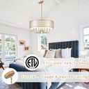 Durm Chandeliers for Dining Room 6 Lights 21.65" Large Farmhouse Gold Chandelier with Fabric Shades Hanging Light Fixture Drum Pendant Lighting for Kitchen Island Dining Room Bedroom Living Room Foyer