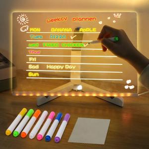 LED Note Board with Colors, Acrylic Dry Erase Board with Light, Magical Light Board, Light Up White Board with 7 Color Pen and Adjustable Stand, for Office School Home, Gift for Kids(12"x8") (Large)