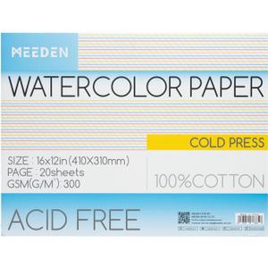 MEEDEN Watercolor Paper Block - 100% Cotton Watercolor Paper Pad of 20 Sheets, 140lb/300gsm, Acid-Free Art Paper for Watercolor, Gouache, Ink and More, 16" x 12" Cold Press